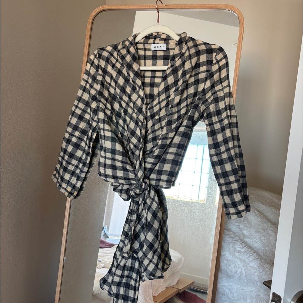 Wray Gray Check Wrap Blouse